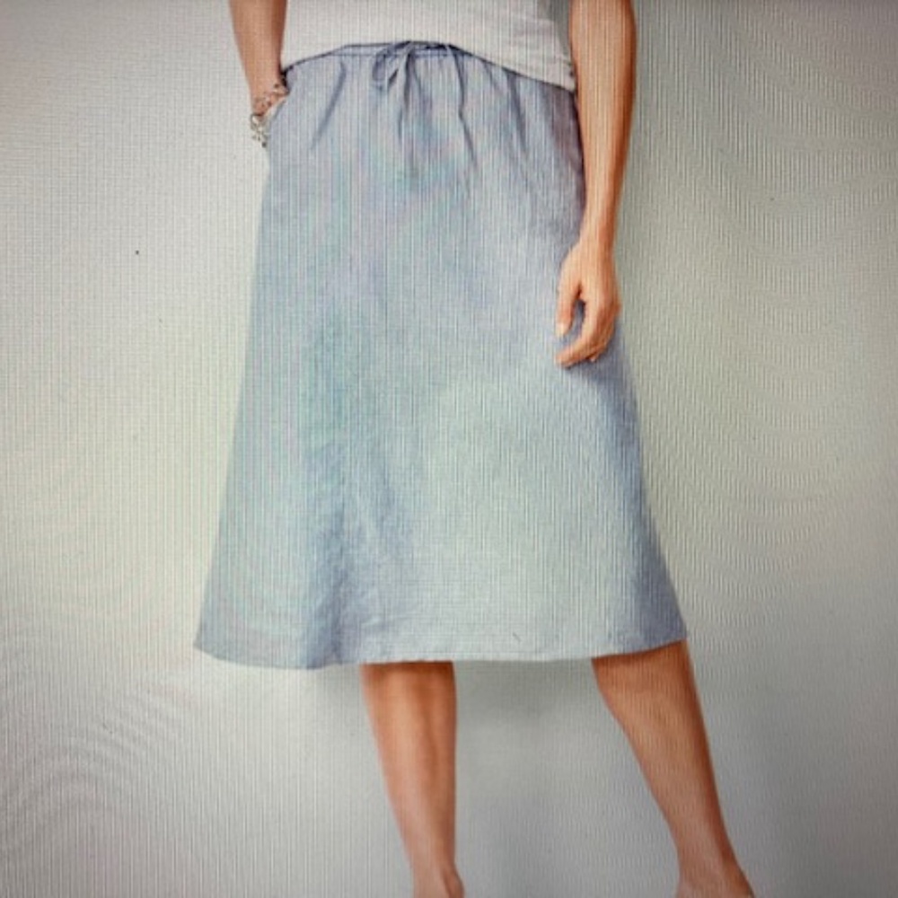 Talbots Linen Blend Midi Skirt Striped Elastic Drawstring Waist Woman’s 3X